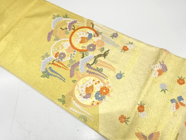 JAPANESE FUKURO OBI / WOVEN KIKU & BUTTERFLY